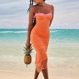 Cherley - Robe longue orange à ourlet pointu