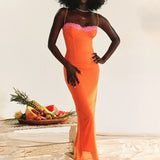 Cherley - Robe longue orange à ourlet pointu