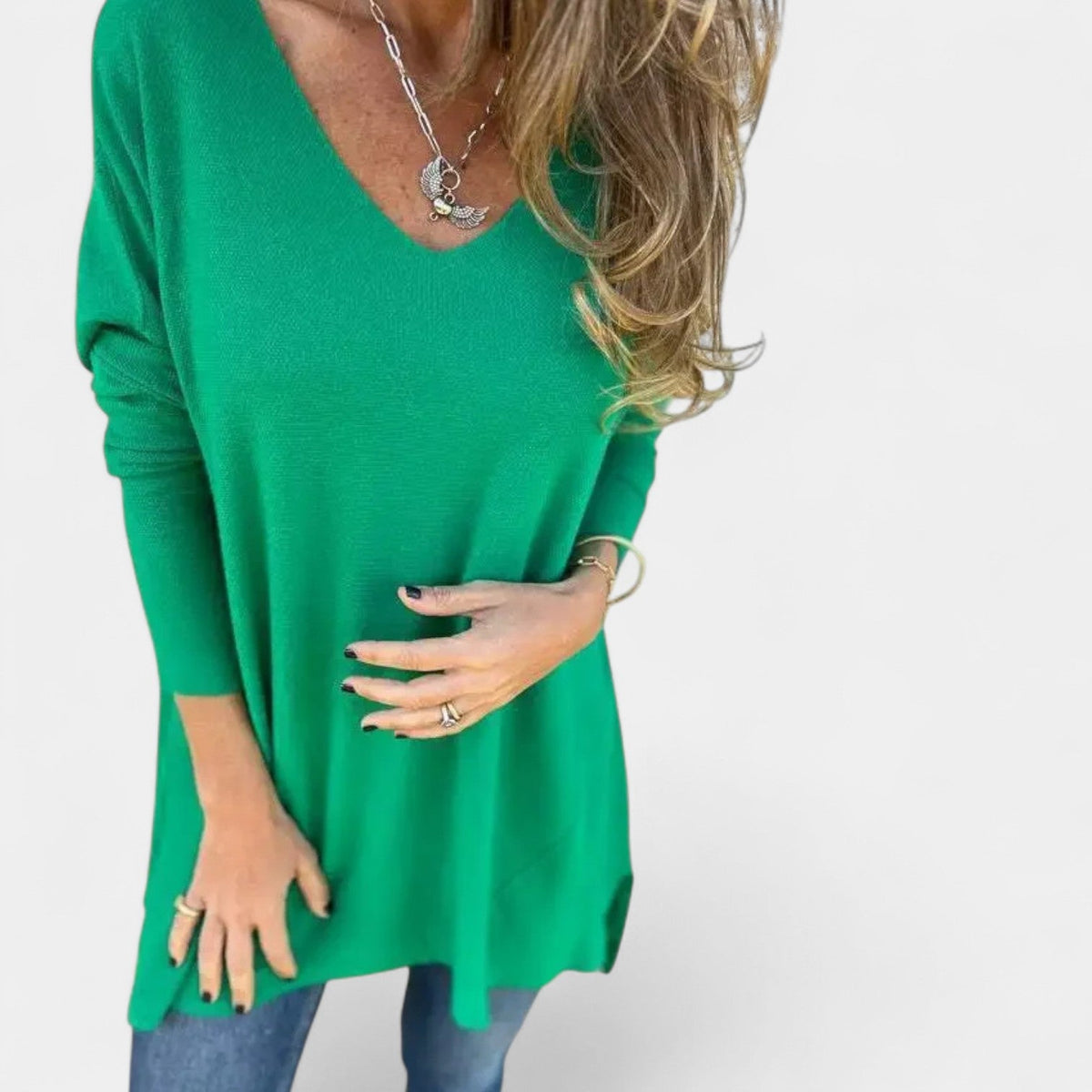 Leonie – Weite Stricktunika mit V-Ausschnitt