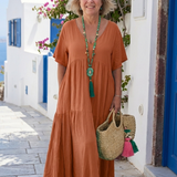 Zinnia | Robe longue bleue à volants et manches courtes