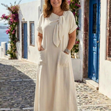 Elowyn | Robe longue maxi à col rond et manches courtes avec poches