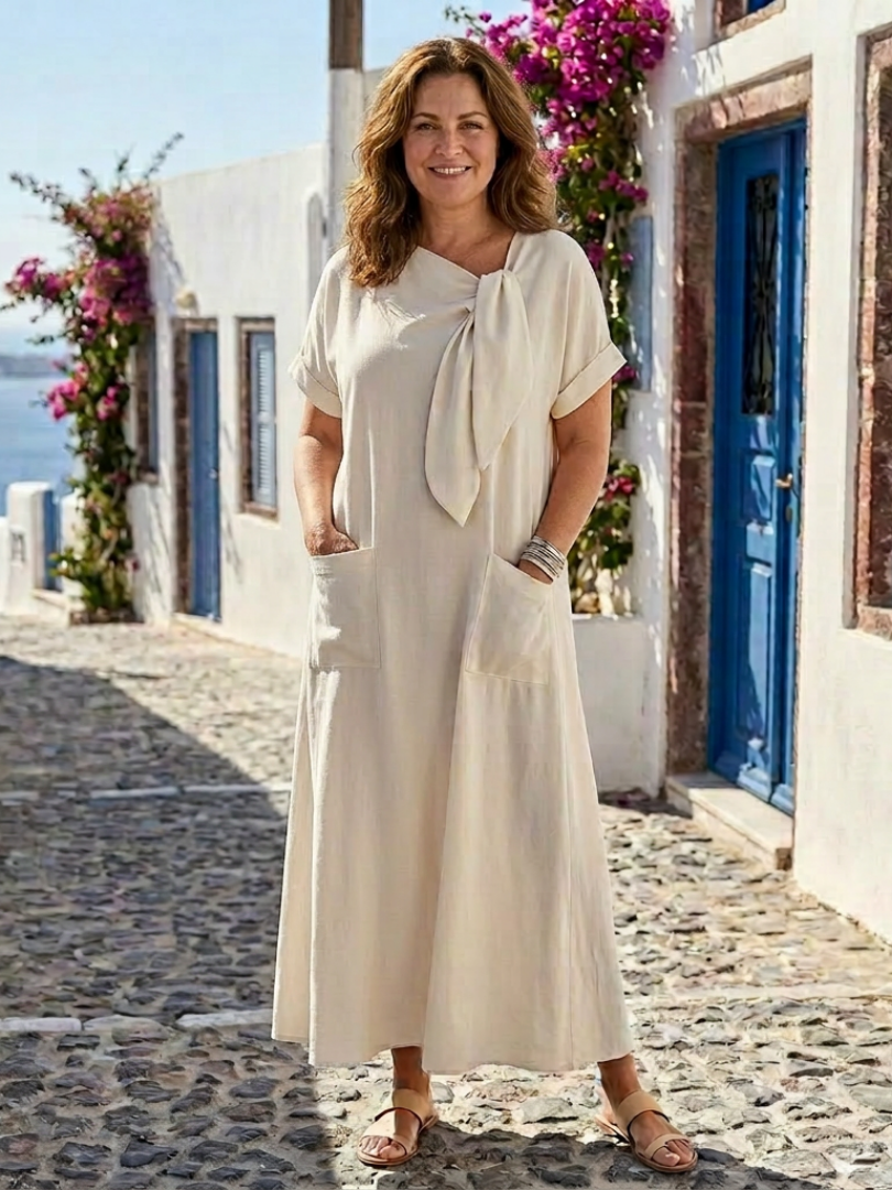 Elowyn | Abito lungo a maniche corte girocollo con tasche