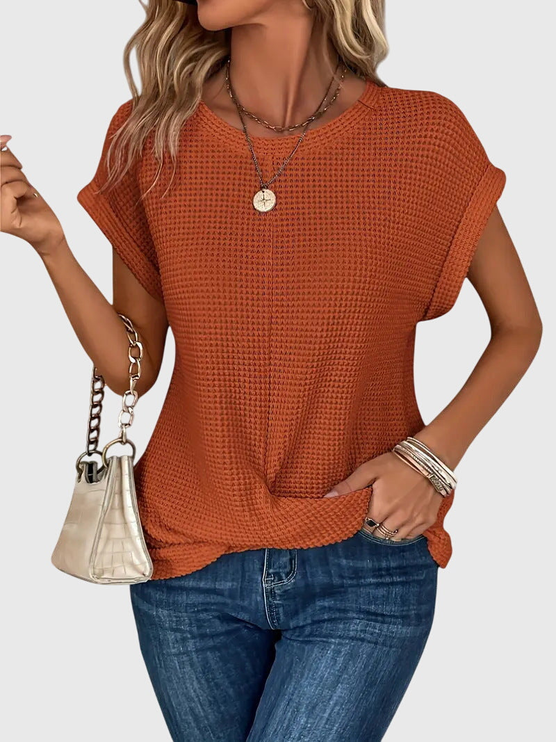 Pia | Waffelstrick Bluse mit Rundhals