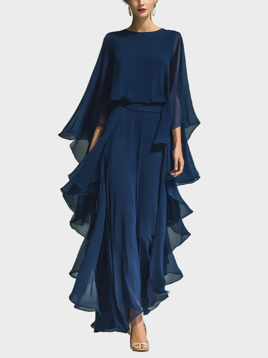 Aurora - Elegante completo in chiffon con volant
