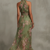 Serena | Abito lungo floreale con scollo all'americana