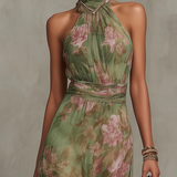 Serena | Abito lungo floreale con scollo all'americana
