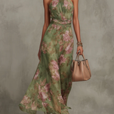 Serena | Abito lungo floreale con scollo all'americana