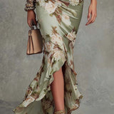 Anastasia | Asymmetrisches langes grünes Satin-Kleid