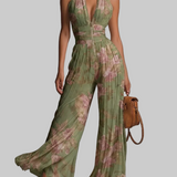 Amelia – Combinaison plissée verte à motif floral