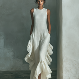 Sophie - Ivory Leinen Ärmelloses Maxikleid
