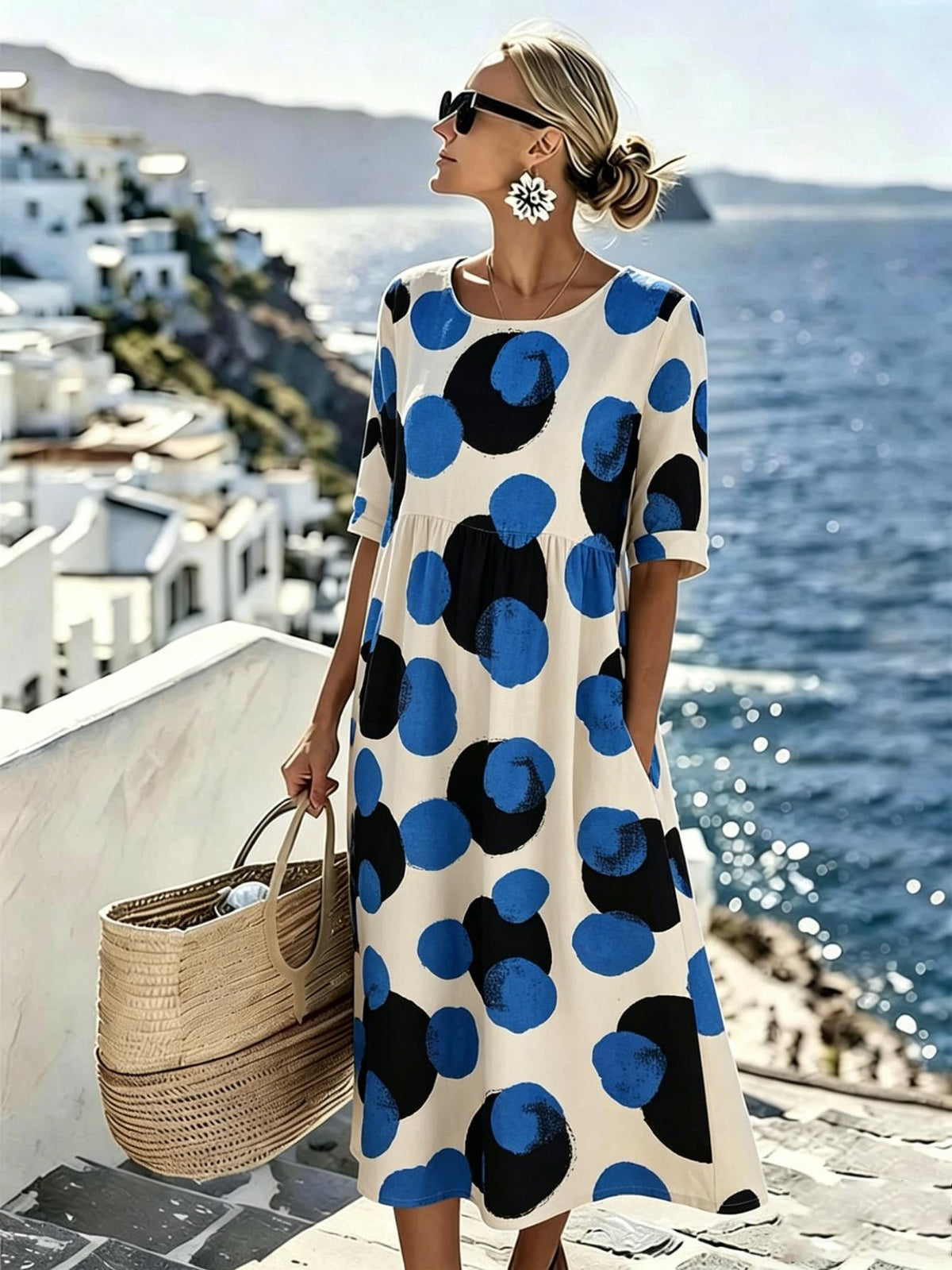 Celeste™ | Abito midi con pois Costiera