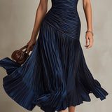 Adriana - Retro Gestreiftes Satin Midi-Kleid