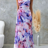 Robe longue plissée asymétrique à imprimé floral Deja