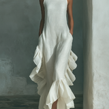 Sophie - Ivory Leinen Ärmelloses Maxikleid