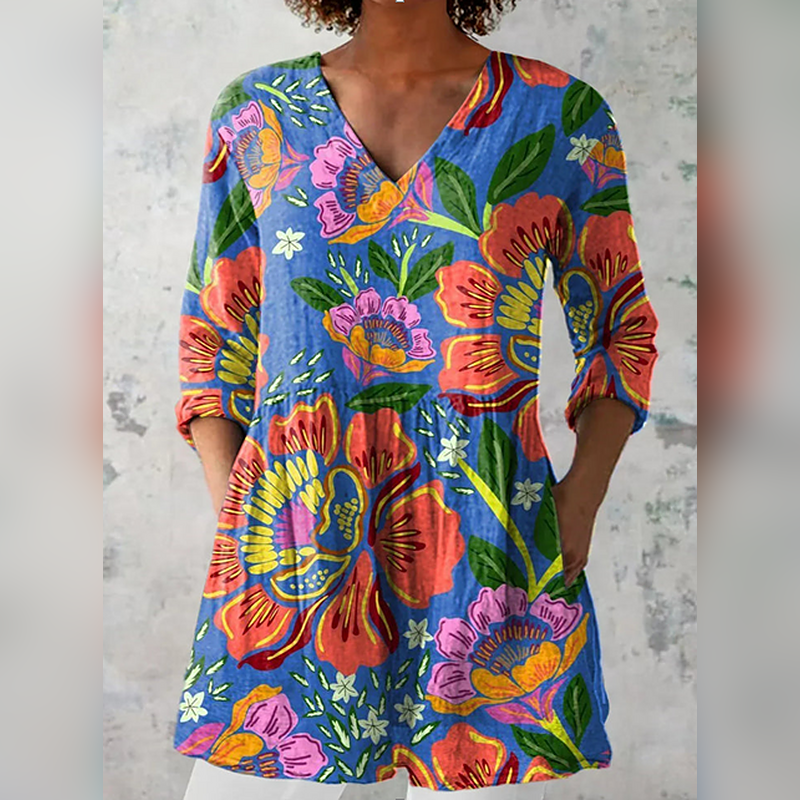 Blythe | Lange Bluse mit V-Ausschnitt