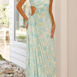 Robe longue plissée asymétrique à imprimé floral Deja
