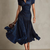 Adriana - Retro Gestreiftes Satin Midi-Kleid