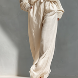 Thalia - Beiges Strick-Off-Shoulder-Turtleneck-Top & Weite Hosen Set