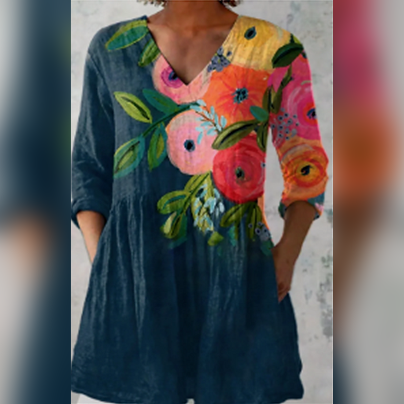 Genevieve | Lange Bluse mit V-Ausschnitt