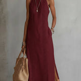 Jimena | Abito midi in lino con colletto alla coreana