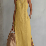 Jimena | Abito midi in lino con colletto alla coreana
