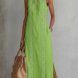 Jimena | Abito midi in lino con colletto alla coreana