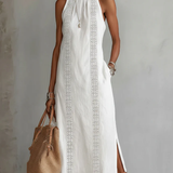 Jimena | Abito midi in lino con colletto alla coreana