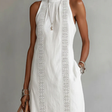 Jimena | Abito midi in lino con colletto alla coreana