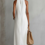 Jimena | Abito midi in lino con colletto alla coreana