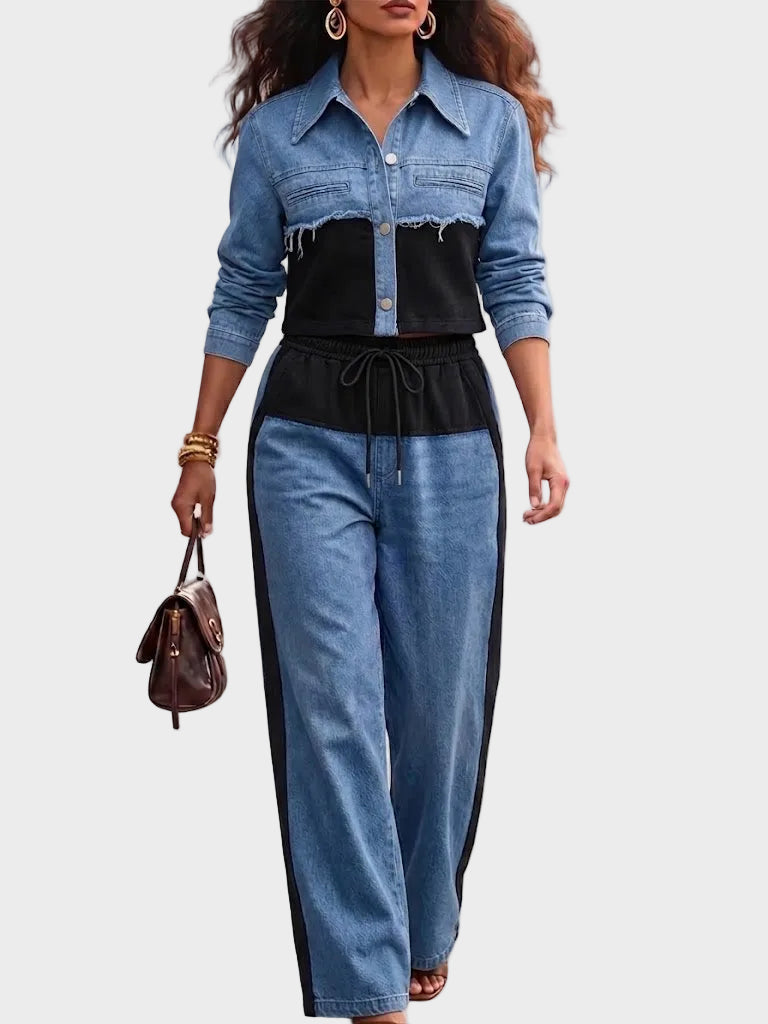 Natalie – Zweifarbige Jacke mit weiter Hose